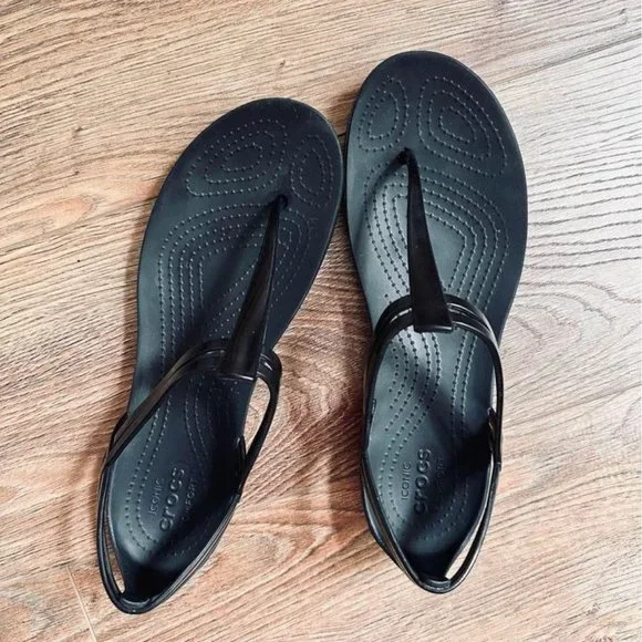 Black Isabella T-Strap CROCS sandals Size - Main Image